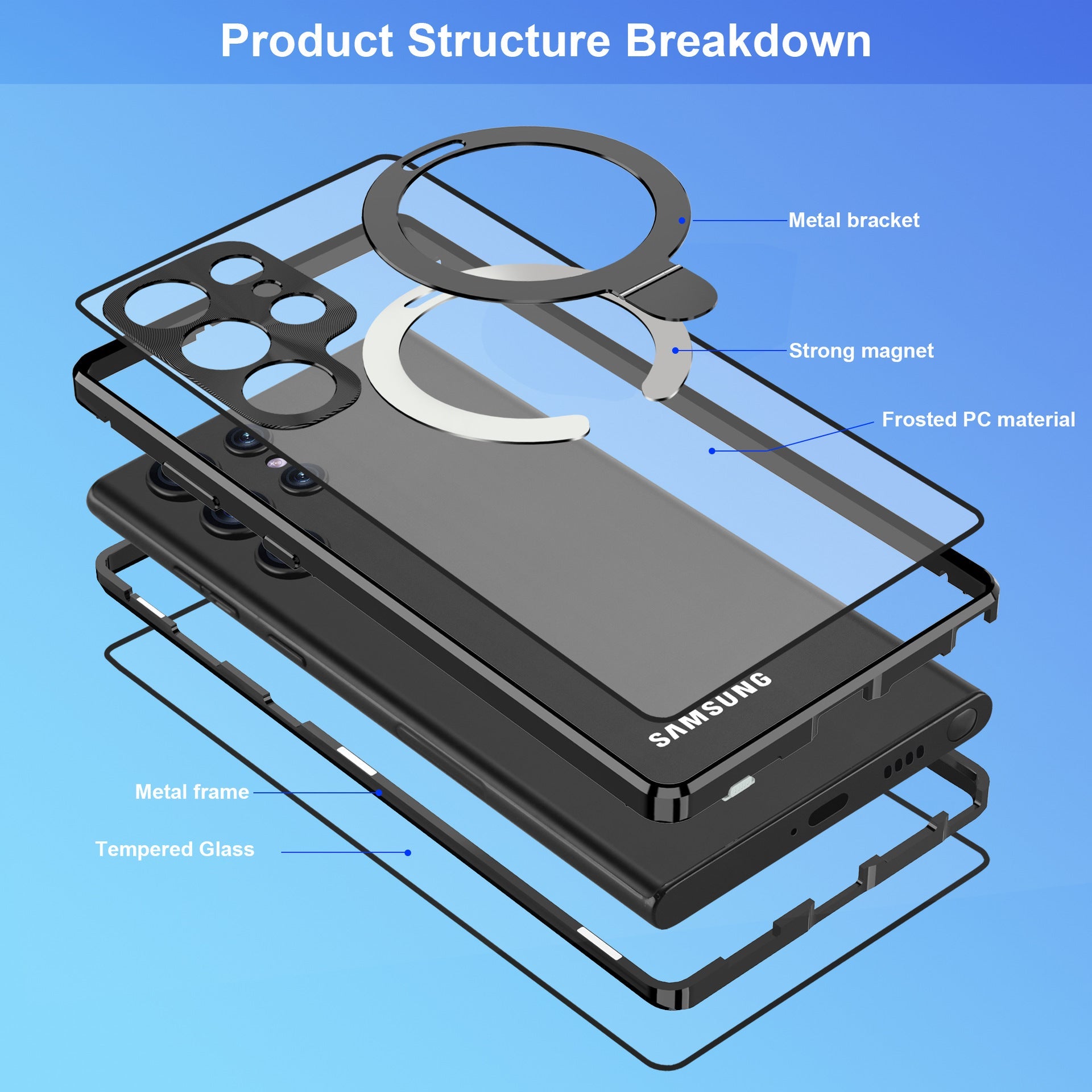 EVL Magnetic Double-Sided Protection Metal Frame Phone Case With Invisible MagSafe Bracket For