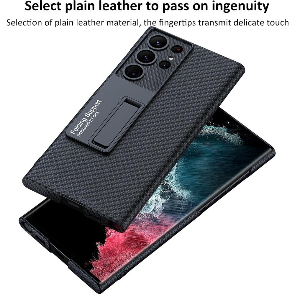 Invisible Bracket Leather Phone Case for Samsung Galaxy S22 S23 Ultra Plus